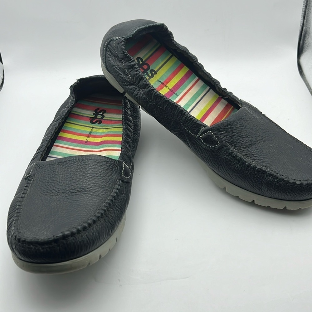 SAS Black Leather Flats
